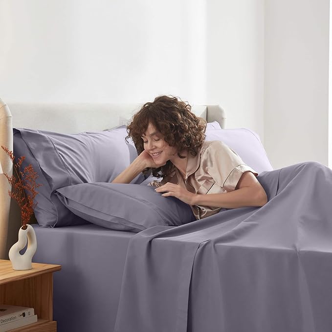 Nestl Extra Deep Full Sheet Set - 6 Piece Breathable & Cooling Sheets - Hotel Luxury Bedding Set w/18-24 Inch Deep Pockets - Easy & Secure Fit - Super Soft, Wrinkle Free & Comfy - Grayish Purple