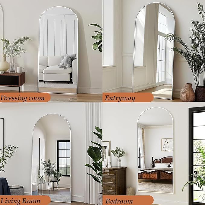 Arched White Full Length Mirror, 71"X30" Large Floor Mirror, Full Body Mirrors for Leaning or Hanging, Standing Mirrors for Bedroom, Living Room,Dressing Room, Aluminum Alloy Frame, White