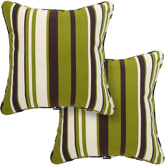 Outdoor Throw Pillow Covers 18x18 Inch, Set of 2, Cover Only! Waterproof Fade Resistant Decorative Cushion Sham Pillow Cases for Patio Furniture Chair Couch Sofa - Green Striped