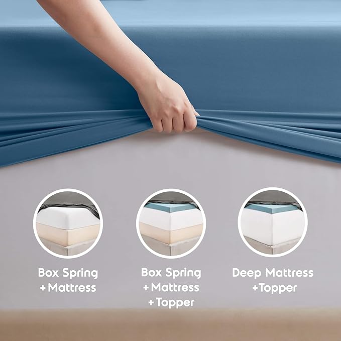 Nestl Extra Deep Twin XL Sheet Set - 4 Piece Breathable & Cooling Sheets - Hotel Luxury Bedding Set w/18-24 Inch Deep Pockets - Easy & Secure Fit - Super Soft, Wrinkle Free & Comfy - Blue Heaven