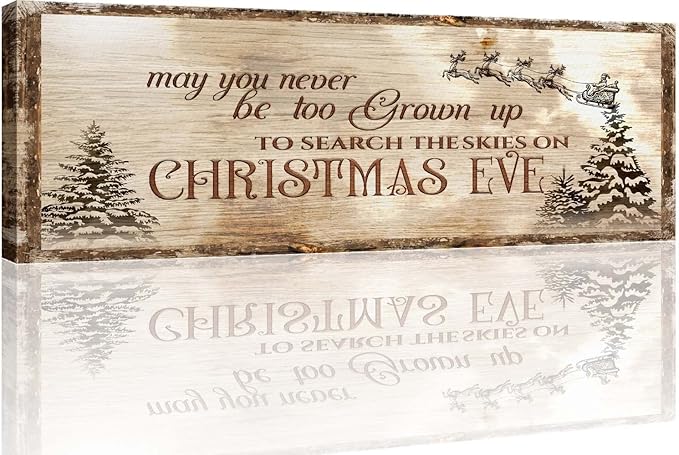 Tailored Canvases Merry Christmas Sign - Large Wall Decor for Indoor, Playroom, Fireplace, Living Room and Bedroom | May You Never Be Too Grown Up to Search the Skies on Christmas Eve