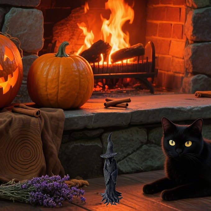 Halloween Decor Witch Statue Resin Craft - 7.87'' Retro Witch Statue with Mysterious Curse Theme, Desktop Ornament & Home Decoration, Dark Fantasy Ornament