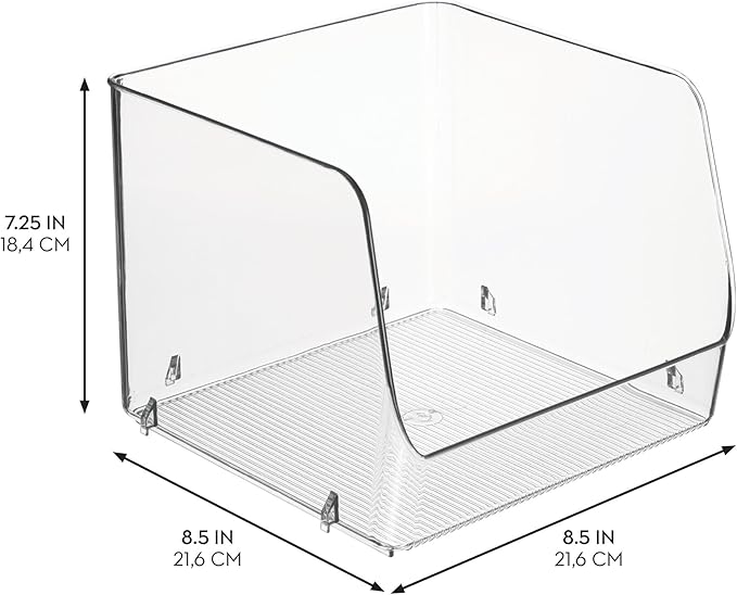 iDesign Linus Stacking Organizer Bins for Kitchen, Pantry, Office, Bathroom, Extra Large-Clear