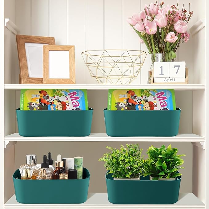 Zopeal Plastic Storage Bins 10 Pcs Green Pantry Organizer Bins Small Baskets Storage Containers for Home Kitchen (8 x 5.7 x 3 Inch)