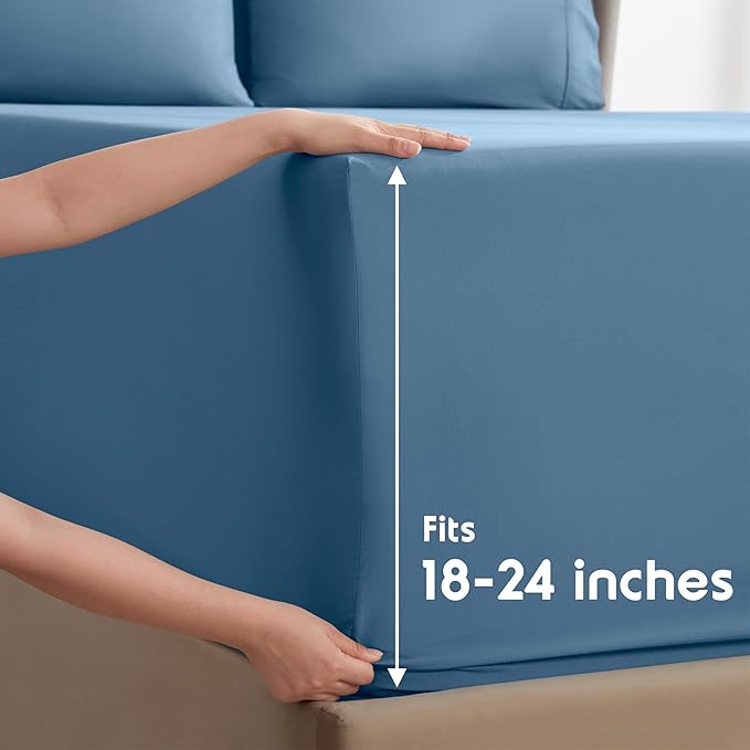 Nestl Extra Deep Twin XL Sheet Set - 4 Piece Breathable & Cooling Sheets - Hotel Luxury Bedding Set w/18-24 Inch Deep Pockets - Easy & Secure Fit - Super Soft, Wrinkle Free & Comfy - Blue Heaven