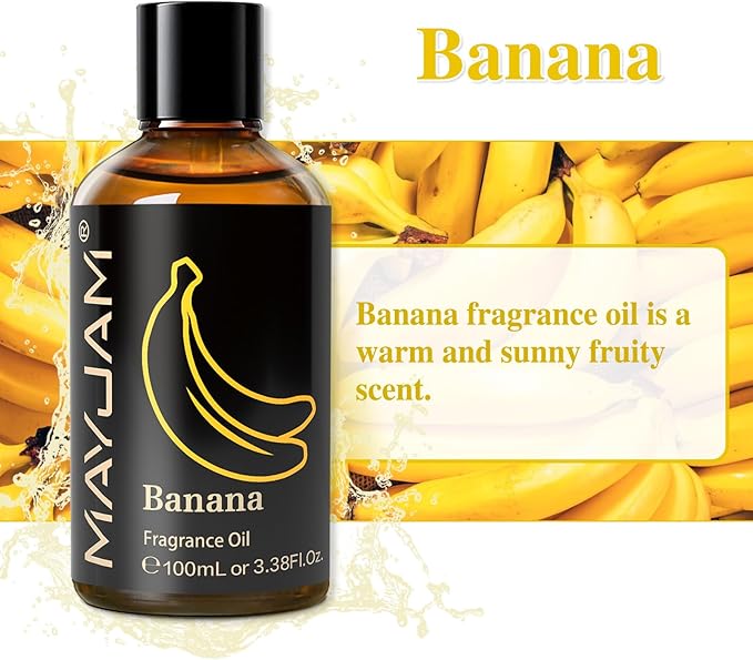 MAYJAM 100ML/3.38FL.OZ Banana Fragrance Oils with Glass Dropper, Essential Oils for Diffusers for Home, Long Lasting Scented Oils for Diffusers Soap Candle Making