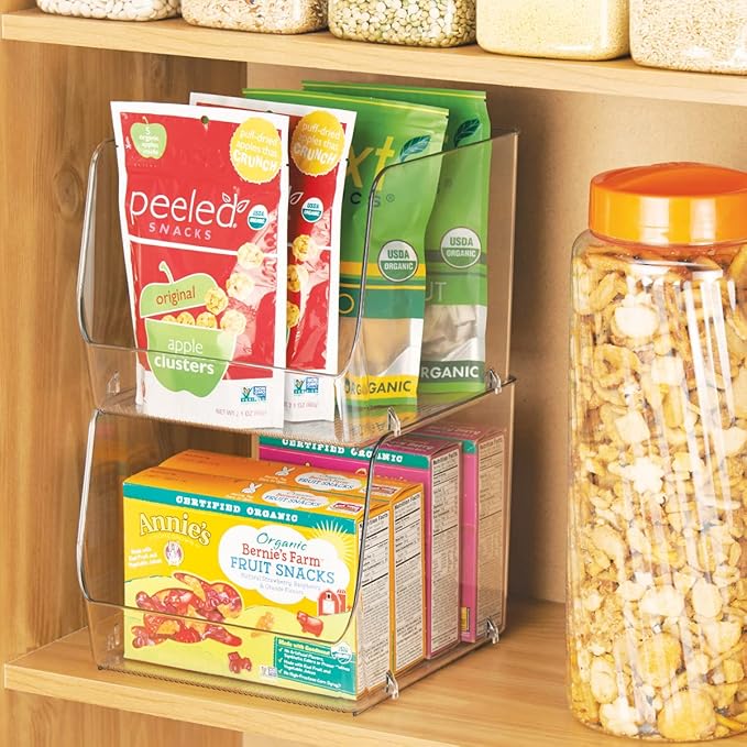 InterDesign iDesign Linus Stacking Organizer Bins for Kitchen, Pantry, Office, Bathroom, Extra Large-Clear (Pack of 4)