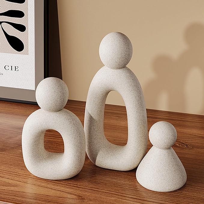 suruim Abstract Family of 3 Figurines Modern Sculptures Home Decorative Accents TV Stand Decor Bookshelf Knick Knacks Gifts for Shelves Entry Way Statues for Home Decor Living Room(Grey)