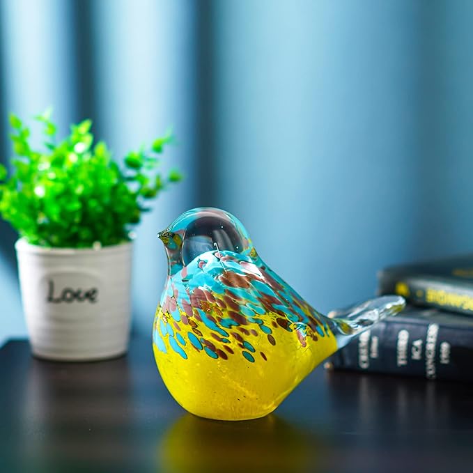 QFkris Blown Glass Bird Figurines Collectibles, Multi-Colored Bird Statue for Home Decor, Crystal Animal Paperweight Gift for Bird Lovers