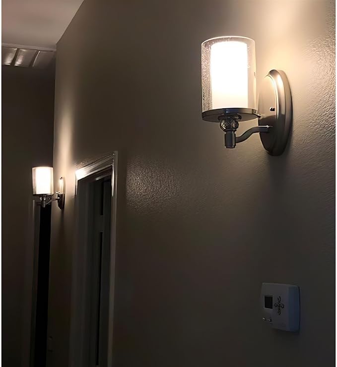 Kira Home Victoria 10" Transitional Wall Sconce, Frosted Glass Inner Shade + Clear Seeded Glass Outer Shade, Brushed Nickel Finish