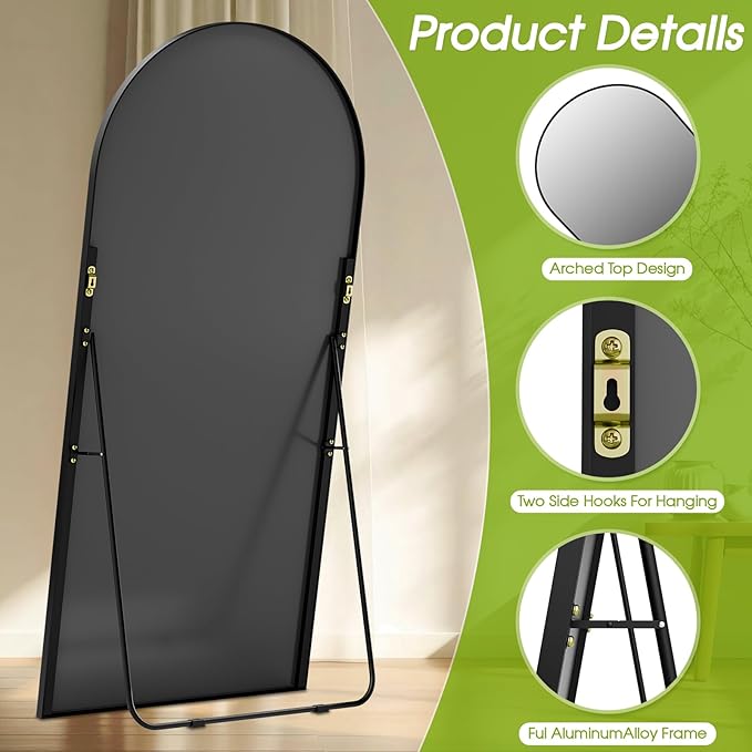 SUNQUEEN 76"x34" Floor Mirror Full Length, Arched Full Length Mirror with Stand, Full Body Mirrors for Bedroom Living Room or Cloakroom Black