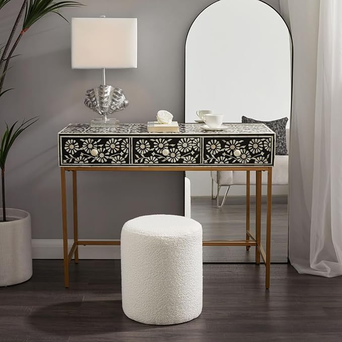 Get Set Style Modern Round Ottoman with Soft Padded Seat, Multifunctional Vanity Stool for Makeup, Upholstered Footrest Stool Ottoman Foot Stool for Living Room, Bedroom