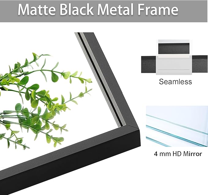 Rectangle Wall Mirror 30x48, Black Bathroom Mirror 30 x 48 inch, Metal Framed Wall Mirror, Large Vanity Mirror 30 by 48, Modern Wall Mounted Mirrors for Hallway, Livingroom, Bedroom