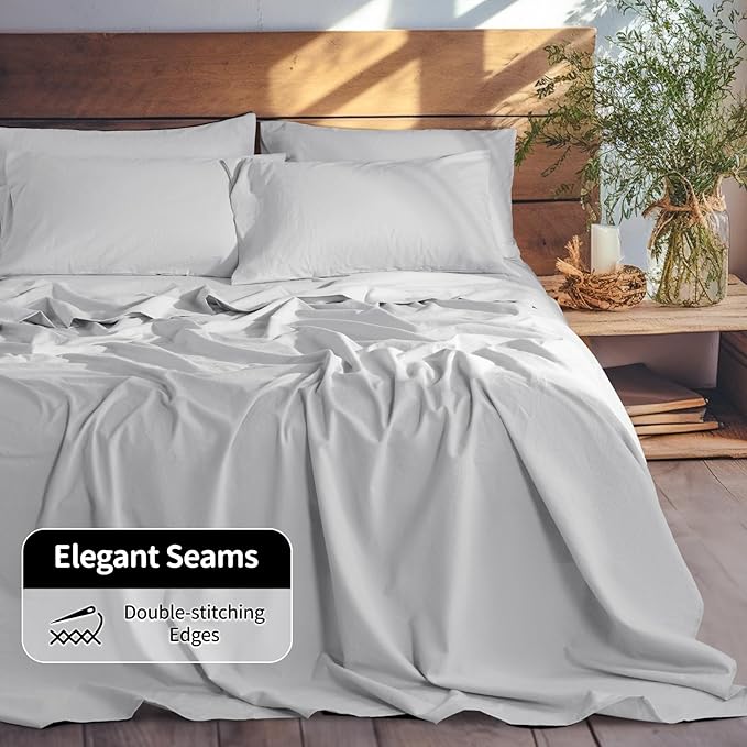 LBRO2M 100% Linen Sheet Set Queen Size, Bed Sheets 6 Piece Sets,Solid Color Natural Flax Bed Sheets Soft Breathable Bedding,16" Deep Pocket,All Season (Queen, Grey)