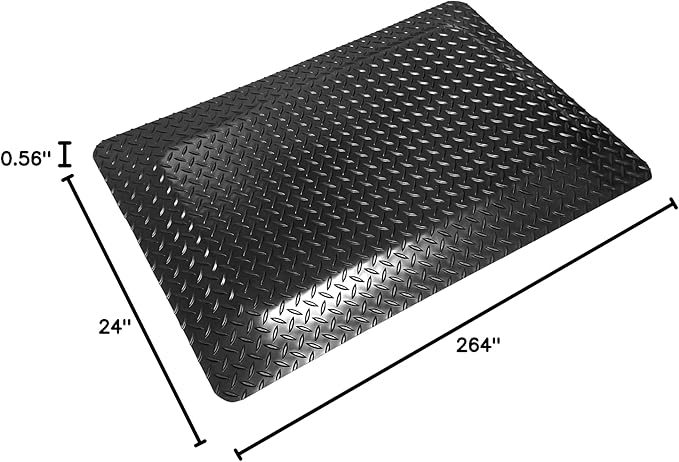 Rhino Mats, American Classic Diamond Anti-Fatigue Mats, Industrial Ergonomic Comfort Standing Mat for Work, Home, Garage, Office, Kitchen or Anywhere (Black 9/16" Thick, 2 FT. x 22 FT.)