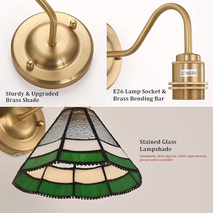 Vintage Battery Operated Wall Sconce with Remote, RGB LED Wall Lamp 12 Colors Dimmable, Brass Wall Lights Fixture for Bedroom Bathroom Living Room Hallway Green Multilayer Petal