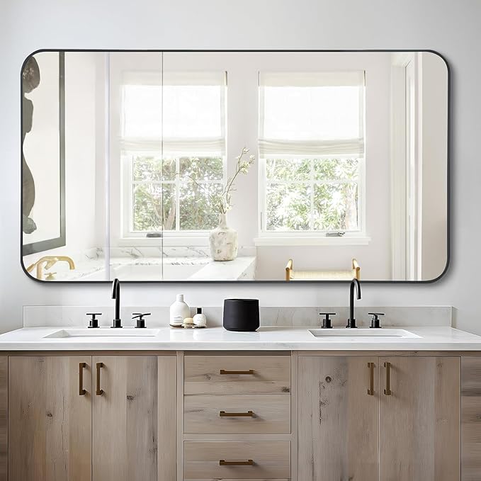 FORBATH Bathroom Mirror 30" X 60",Large Rectangular Wall Mirror, Black Metal Framed Rounded Corner Wall Mounted Mirror for Bathroom Bedroom Entryway Decor(Horizontal/Vertical)