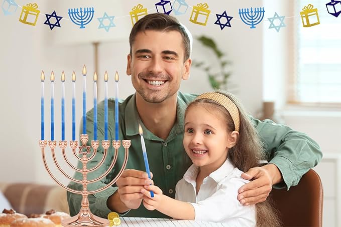 The Dreidel Company Dripless Deluxe Tapered Pastel, Blue and White Decorations, Hanukkah Menorah Candles for All 8 Nights of Chanukah (Pack of 2)