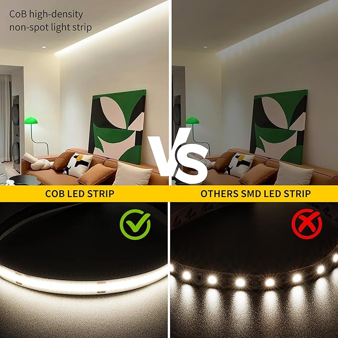 COB LED Strip Lights Cool White,24V Dimmable led Light Strip KIT with Remote and app Control,6000K 32.8FT/2 * 5m 8mm Wide Ra>90 Cuttable Flexible Strip Lights for Bedroom,Shelf,Cabinet