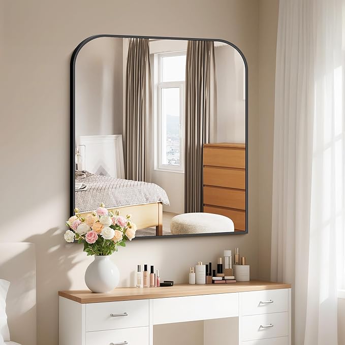 Bathroom Mirror, 36x40 inch Large Black Rectangle Wall Mounted Mirror with Thin Frame, Bathroom Vanity Mirrors for Over Sink, Entryway, Living Room, Bedroom
