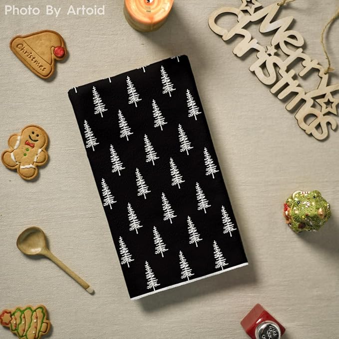 Artoid Mode Black Xmas Tree Christmas Kitchen Towels Dish Towels, 18x26 Inch Farmhouse Holiday Winter Decoration Cleaning Set of 2