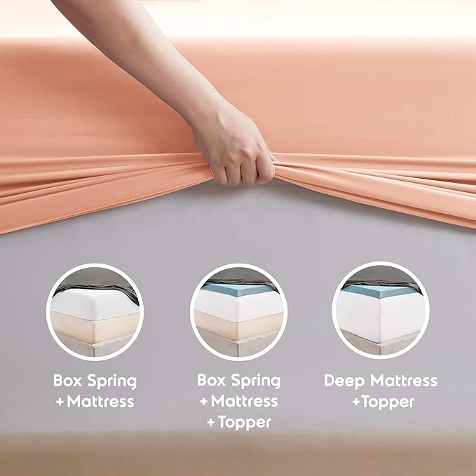 Nestl Extra Deep Queen Sheet Set - 6 Piece Breathable & Cooling Sheets - Hotel Luxury Bedding Set w/18-24 Inch Deep Pockets - Easy & Secure Fit - Super Soft, Wrinkle Free & Comfy - Peach Beige
