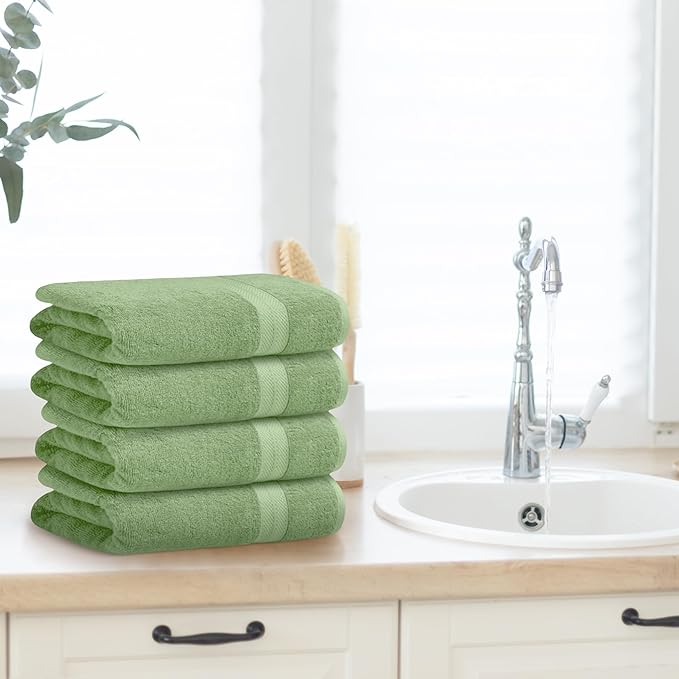 Avalon Towels Luxury 8 Piece Towels Set, 2 Bath Towels, 2 Hand Towels and 4 Washcloths, 600 GSM 100% Ring Spun Cotton Highly Absorbent Bathroom Towel Set, Ideal for Hotel, Spa and Gym (Sage Green)