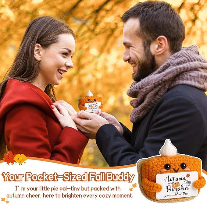 Thanksgiving Fall Decor Mini Pumpkin Pie Crochet Doll, Small Autumn Season Holiday Pumpkin Items Plush Gift, Cute Halloween Home Office Indoor Table Decoration, Christmas Stocking Stuffer Ornament