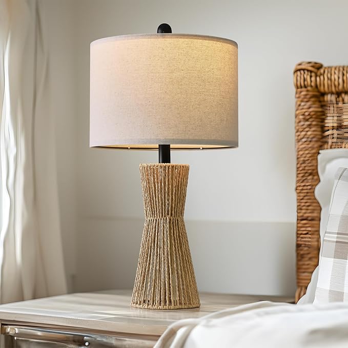 OYEARS 22.5" Table Lamps for Living Room,Boho Lamps Set of 2 for Bedrooms, Bedside Lamp for Nightstands, Rattan Lamp, Farmhouse Table Lamp for Room Decor, End Table, Retro, Brown(Not Include Bulbs)