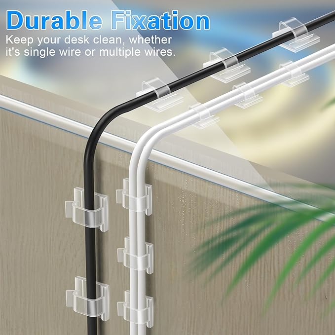 60 PCS XHF 3/4” Adhesive Cable Wire Clips Clear, Cable Staples Outdoor Cable Management Wire Organizer Cord Holder for Under Desk, Car, Wall, TV PC Ethernet Cable WCL7-clear-60p