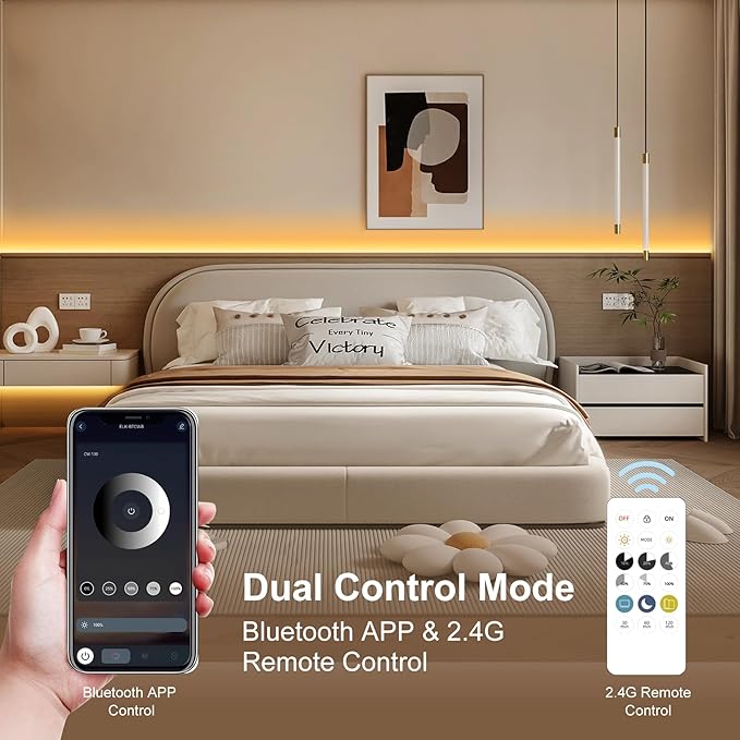 COB LED Strip Light 2700K, 24ft Dimmable Warm White LED Strip Light, CRI92+, DC24V Tape Light with RF Remote Timer Function, Bluetooth App Control for Home Bedroom Kitchen DIY Lighting.
