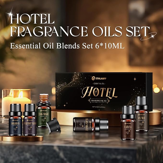 Hotel Diffuser Oils, Hotel Collection Diffuser Oil, Luxury Essential Oil Set for Diffuser, Soap & Candle Making Scents - My Way, Dream On, Cabana, 24k Magic, Black Velvet, Sweetest Taboo