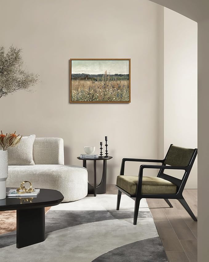 KISSFOX Vintage Landscape Canvas Wall Art Fall Farmhouse Wildflower Field Framed Wall Art Autumn Natural Serene Countryside Paintings Artwork Rustic Art Prints For Bedroom Bathroom Living Room