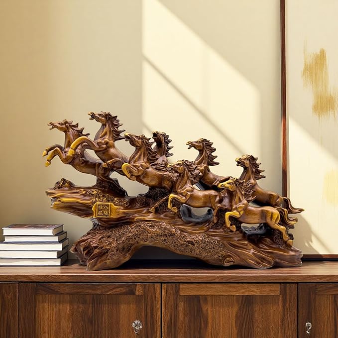 FUNSXBUG Chinese Feng Shui Horses Statue Sculpture - Resin Running Horse Figurines Home Office Decoration Tabletop Decor Ornaments for Wealth and Success Good Lucky Gifts