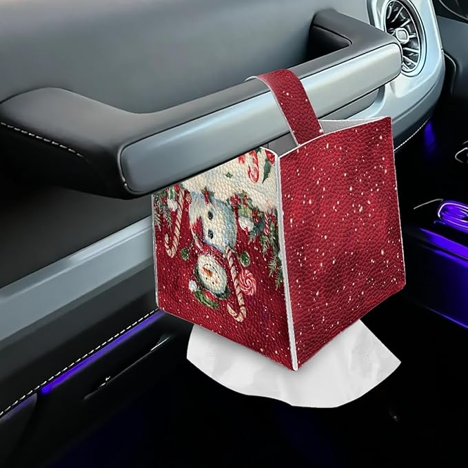 Christmas Tissue Box Holder Square Tissue Holder Organizer Modern Napkin Cover for Bedroom Dresser Night Stand Office Desk PU Leather Decorative Organizer Red Home Decor