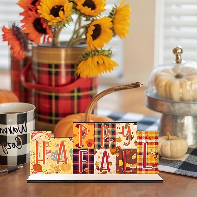 Fall Halloween Office Decor Wooden Table Desk Sign Decorations Reversible Double Side Halloween and Autumn Tabletop Sign Fall Thanksgiving Centerpiece Farmhouse Decor for Home Office Party Desk