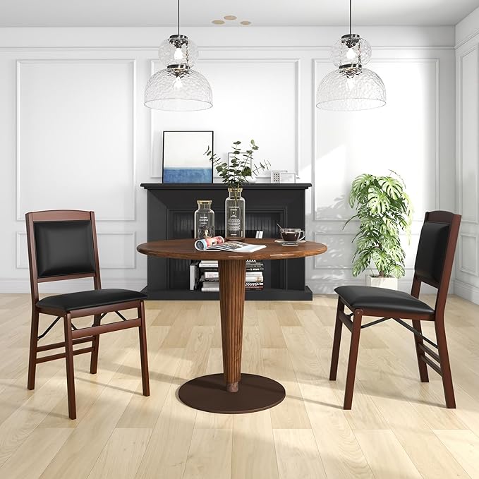 COSTWAY Folding Dining Chairs Set of 4, Wooden Kitchen Side Chairs w/Padded Seat, Solid Wood Frame, 400 LBS Load Bearing, No Assembly Needed, Vintage Foldable Chairs for Dining Room, Living Room