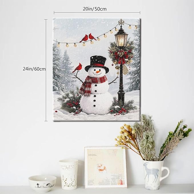 Zyphren Snowman Wall Art Winter Picture Wall Decor Christmas Canvas Print Snowman Painting Home Artwork Gifts for Living Room Bedroom Bathroom 20"x24"