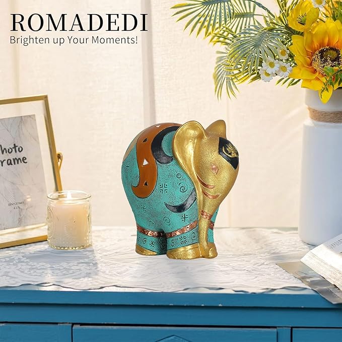 Elephant Statue Handcrafted Resin - 5.5" H Home Decor Sculpture for Bookshelf/Office/Desk - Gift for Housewarming/Christmas/Birthday (Colorful)