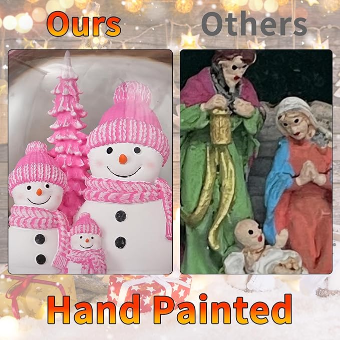 Christmas Snow Globes, Pink Snowman Family Musical Snow Globe Lantern with Timer, USB or Battery Operated, Lighted Christmas Home Decorations Indoor