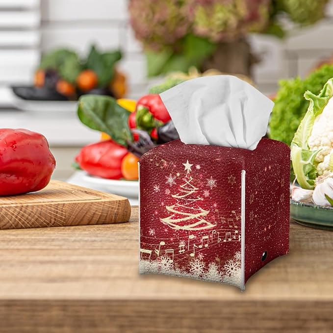Christmas Tree Tissue Box Holder Square Tissue Holder Organizer Modern Napkin Cover for Bedroom Dresser Night Stand Office Desk PU Leather Decor