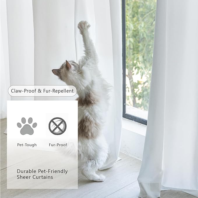 Non-See-Through White Privacy Semi Sheer Curtains 84 Inches Long Light Filtering Sheer Window Curtains Drapes for Living Room Bedroom 2 Panels Set, 42" W x 84" L, White
