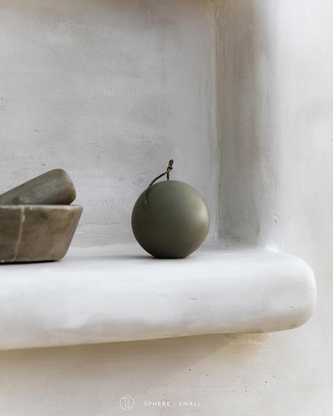 LAWA Sphere Candle - Beautiful Handmade Pillar Scented Soy Wax Elegant Aesthetic Candle Housewarming Gift Home Room Shelf Decor Idea (Earthy Green, Small)