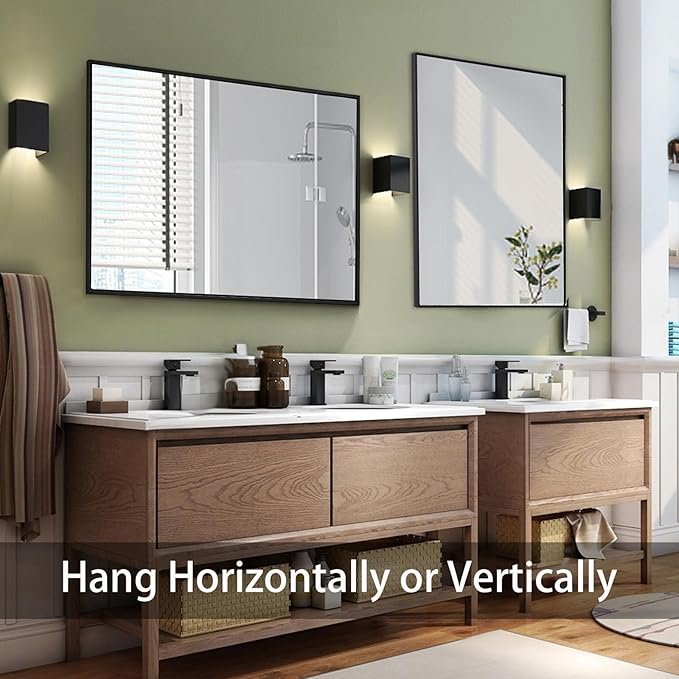 Wall Mirror 30x36, Rectangle Bathroom Mirror 30 x 36 inch, Black Metal Wall Mirror, Large Vanity Mirror 30 by36, Modern Wall Mounted Mirrors for Hallway, Living Room, Bedroom