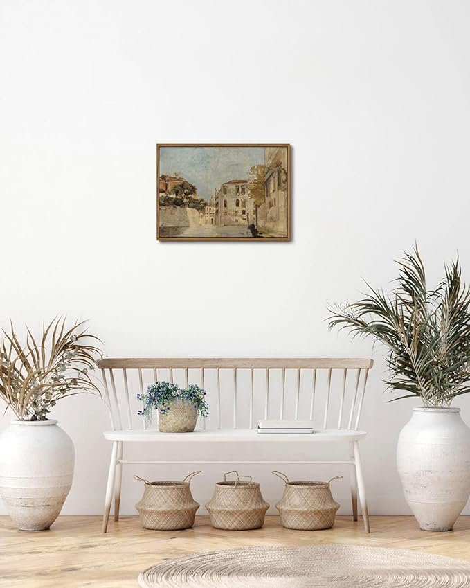KISSFOX Vintage Venice Canal Canvas Wall Art Impressionist Retro Neutral Italy Cityscape Landscape Framed Wall Art Prints Artwork For Living Room Bedroom Kitchen