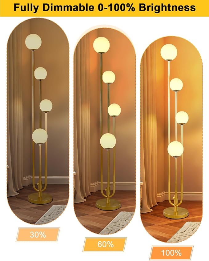 Lightdot Gold Globe Floor Lamp 4-Lights Dimmable Floor Lamps 3000K Bulbs Included Unique Modern Standing Tall Lamp for Living Room/Bedroom