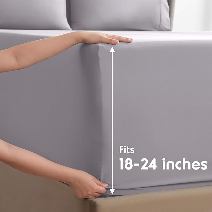 Nestl Extra Deep King Sheet Set - 6 Piece Breathable & Cooling Sheets - Hotel Luxury Bedding Set w/18-24 Inch Deep Pockets - Easy & Secure Fit - Super Soft, Wrinkle Free & Comfy - Gray Lavender