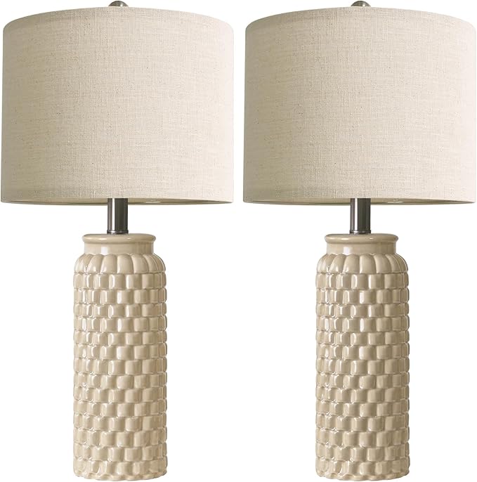24" Modern Ceramic Bedside Lamp Set of 2 for Bedroom Decor Farmhouse Table Lamp for Living Room Office Dorm