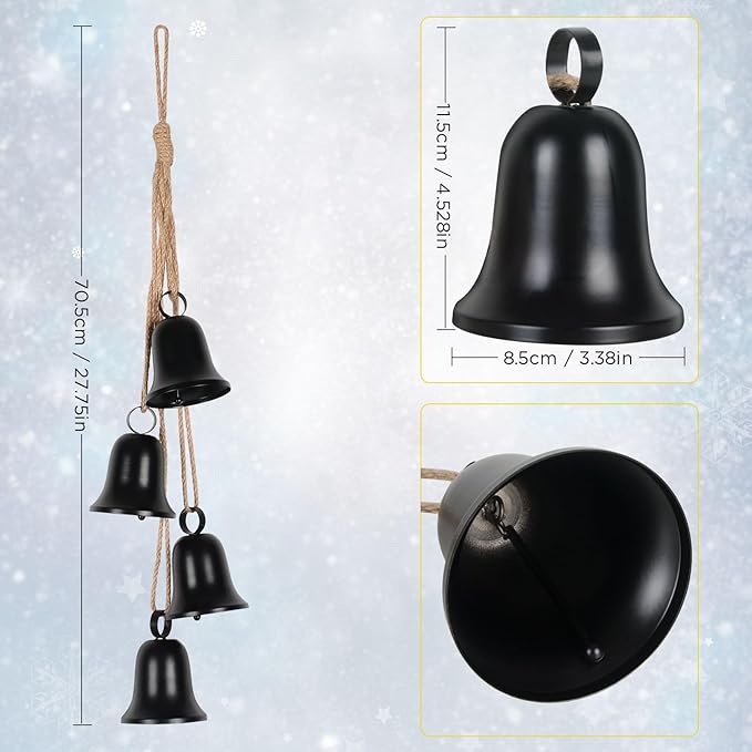 styleonme Styleonme Decorative Bells, Christmas Bells, Metal Indoor and Outdoor Blessing Bells, 4-Piece Set of Harmonious Bells, Vintage Handmade and Rustic Lucky Christmas Bells Hanging on a Rope
