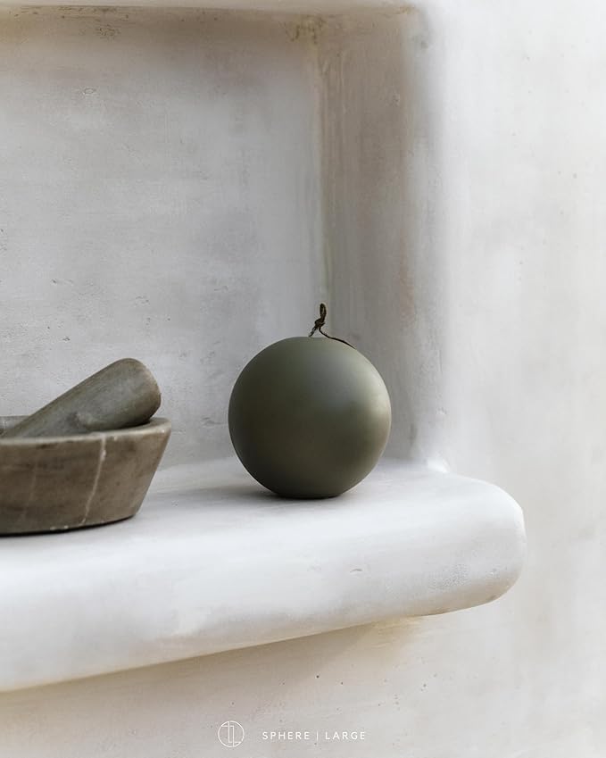 LAWA Sphere Candle - Beautiful Handmade Pillar Scented Soy Wax Elegant Aesthetic Candle Housewarming Gift Home Room Shelf Decor Idea (Earthy Green, Large)